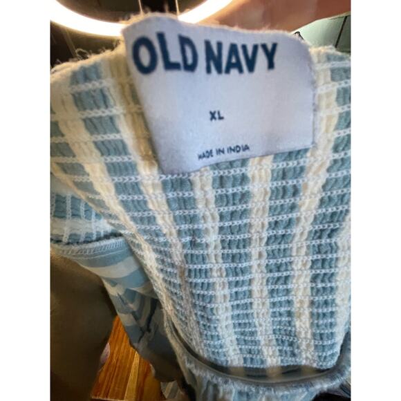 Old Navy Blue and White Striped Sleeveless Top with Tie at Shoulder Ruched Back - Picture 4 of 4